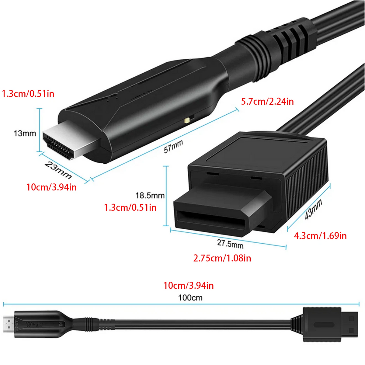 USB Cable Line For HDTV Monitor Display Wii To HDMI Adapter HD 720P/1080P