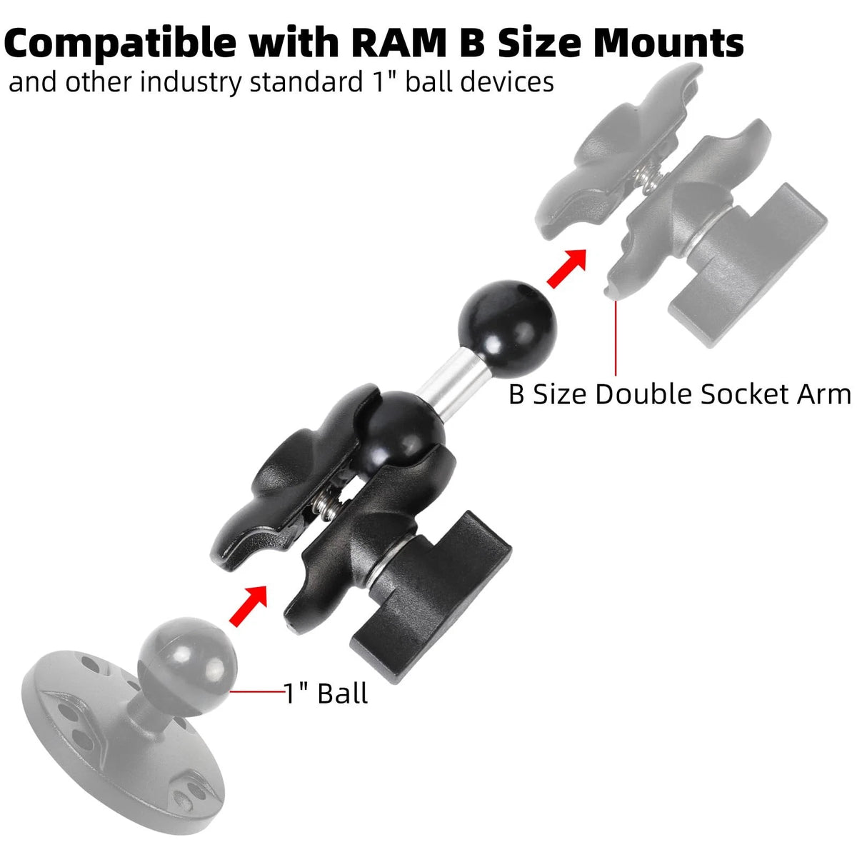 FPN Double Socket Arm with 1" Ball Adapter Compatible RAM B Black