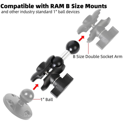 FPN Double Socket Arm with 1" Ball Adapter Compatible RAM B Black