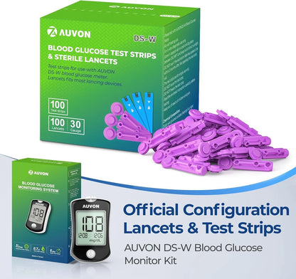 AUVON Blood Glucose Test Strips & Diabetic Lancets Kit, 100 for...