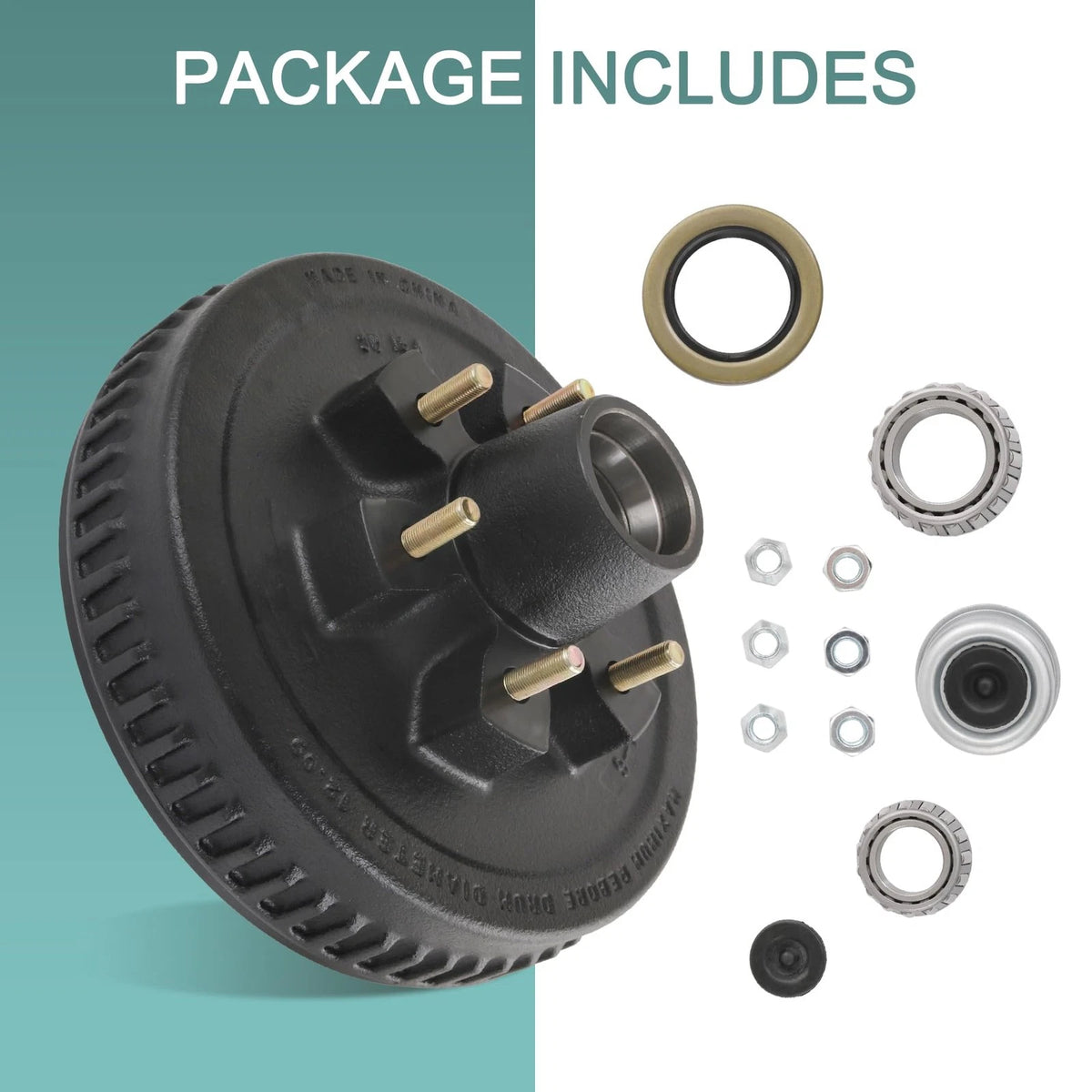 12" x 2" Trailer Brake Drum Kit 6 on 5.5" Replacement for 6 5.5