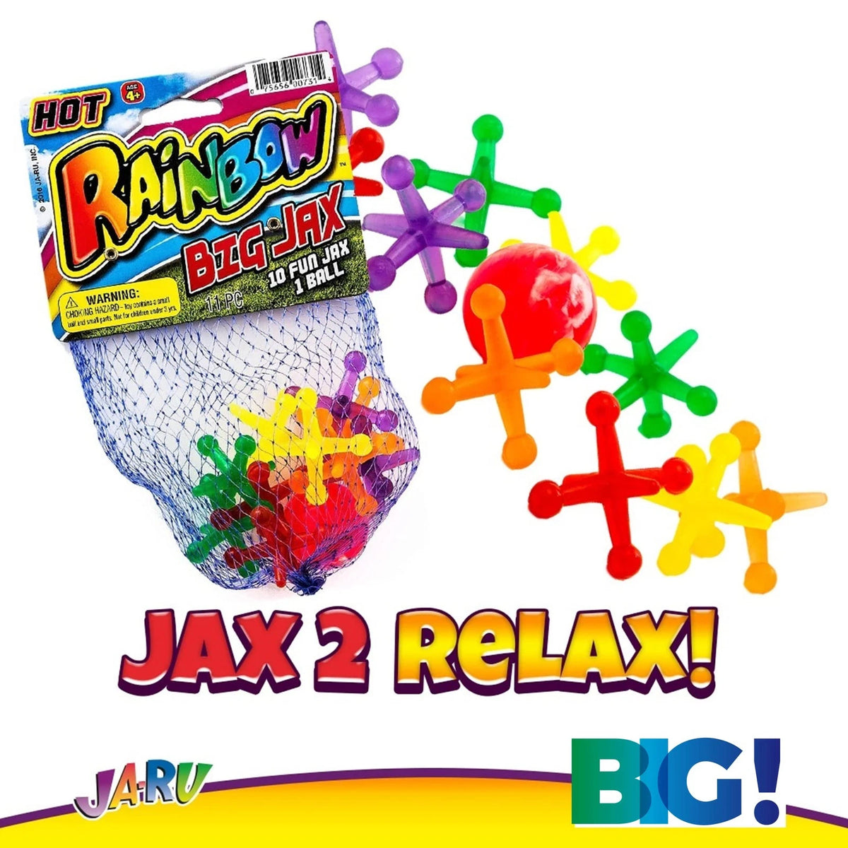 JA-RU Rainbow Jax Toy Set (2 Pack) Big Plastic Jacks Game 2 Packs, Colorful
