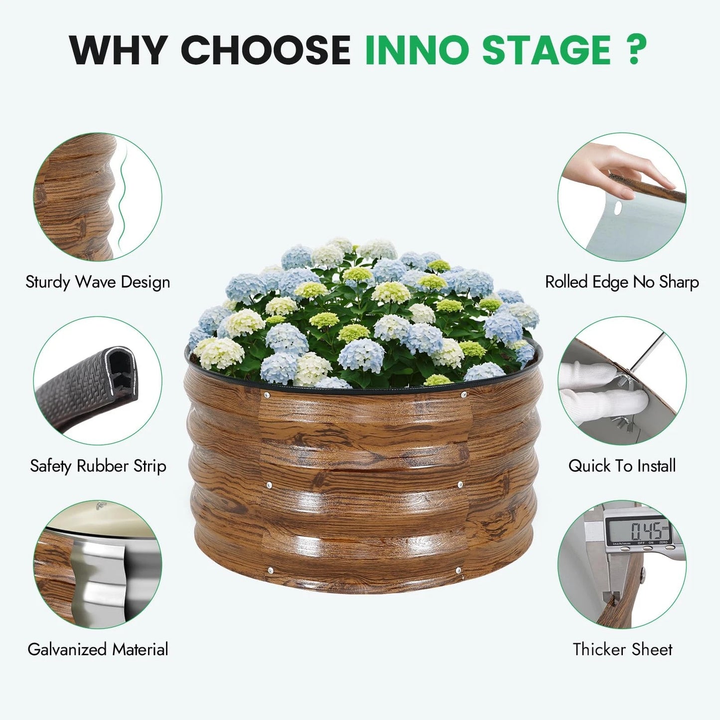 INNO STAGE 3 Pcs Round Galvanized Raised Garden Bed — 2x2x1ft(3 Pcs), Grain