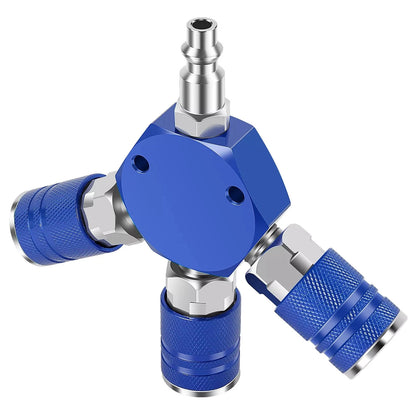 1* 3 Way Quick Connect Air Manifold Air Hose Splitter Durable 1/4" Air Tool Blue