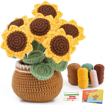 kgxulr Crochet Kit, Sunflower Kit for Beginners, Small, A-Sunflower