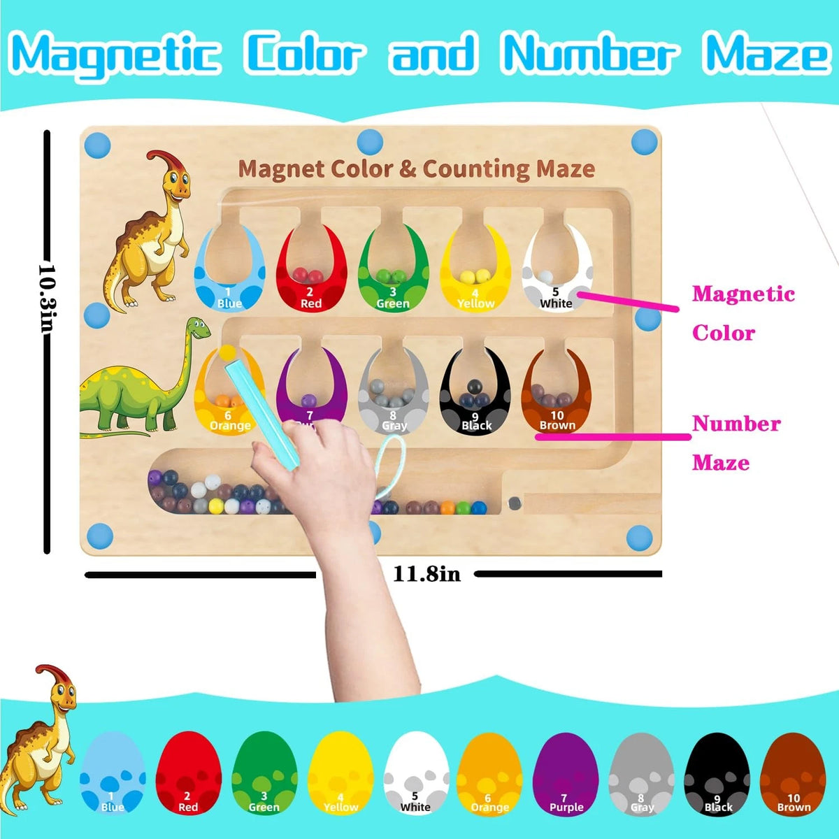 HONGID Dinosaur Toys,Magnetic Color and Number Maze, Montessori Toys for 2 3...