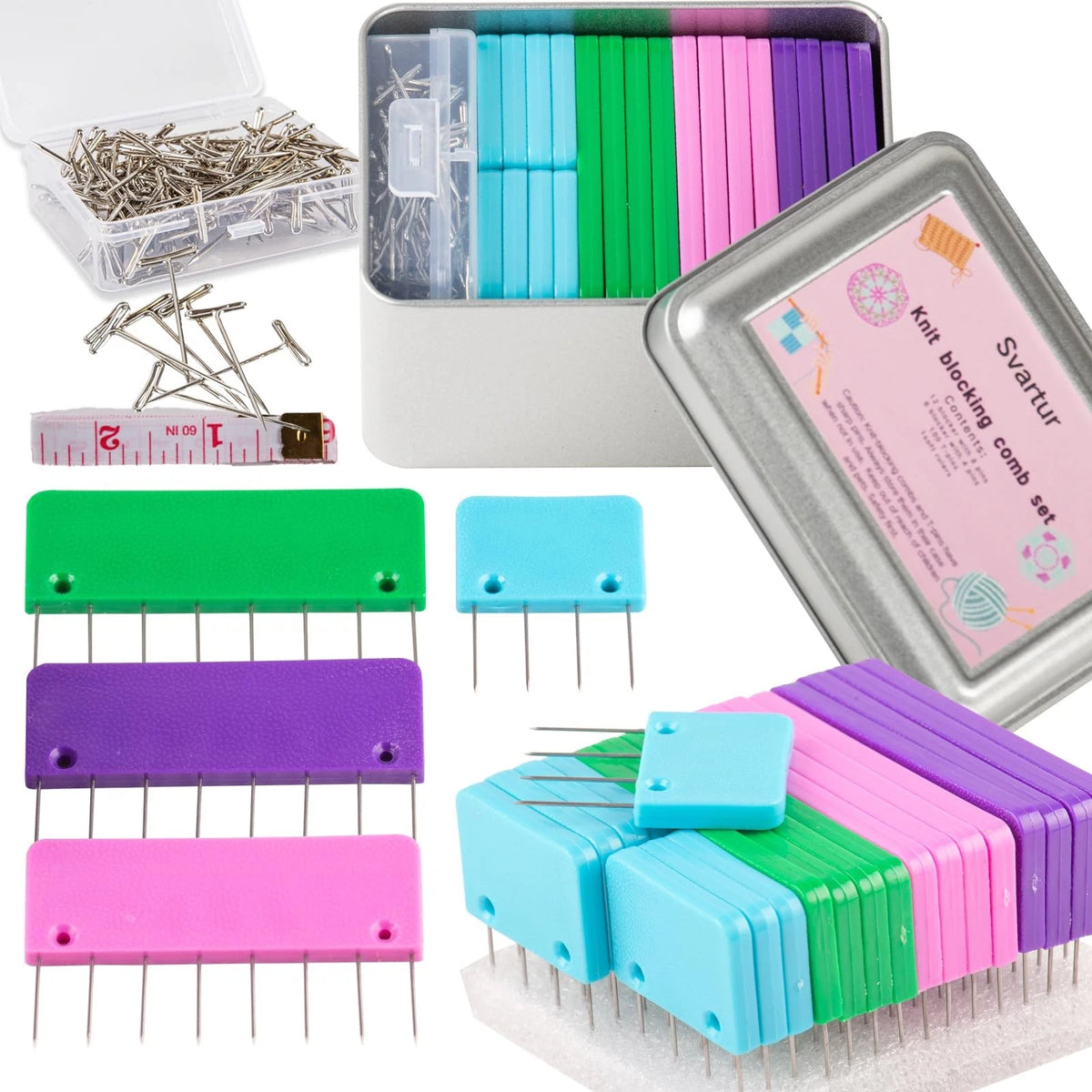 Svartur Crochet Blocking Pin Kit, with 20 Knit Multicolor, 1 Pack, White