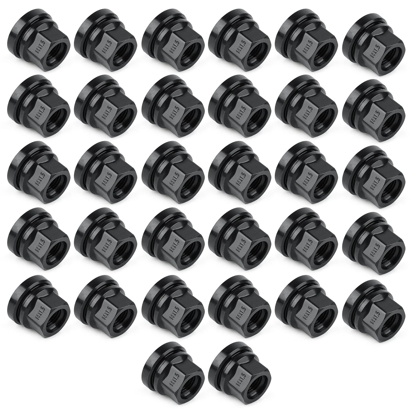 32PCS Black Wheel Lug Nuts 14x1.5 Flat Washer Fit Ford F250 F350 2003-2023