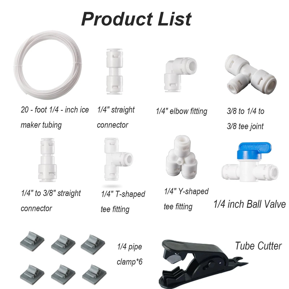 15-Piece 20FT RO Water Line Kit, 1/4" Tubing with Quick 20 Feet, White