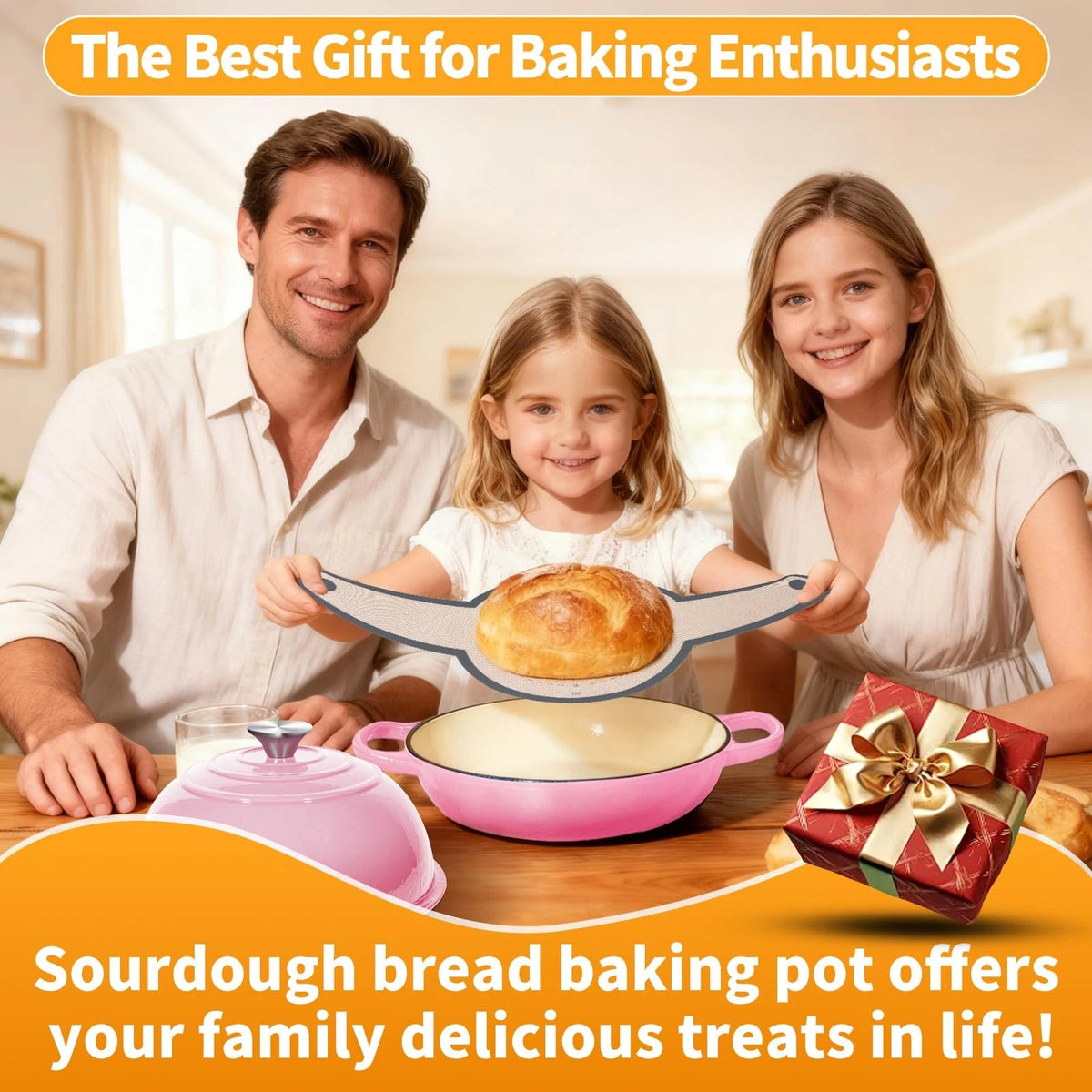 Sourdough Starter Kit With Dutch Oven,6QT Enameled Cast Iron 6QT, Pink