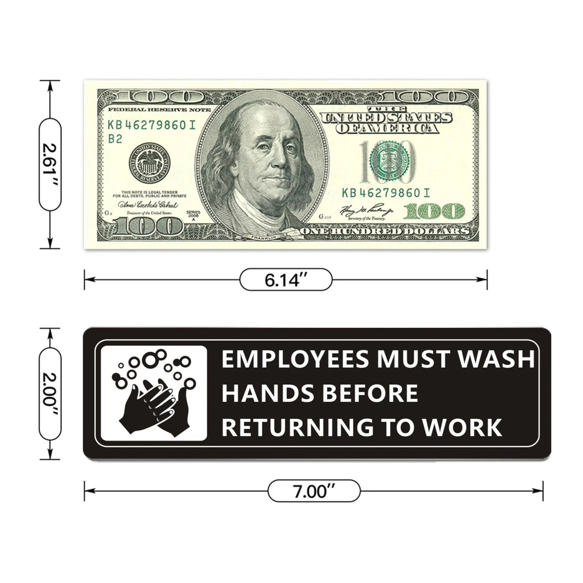 (4 Pack) Employees Must Wash Hands Sign, 7" x 2", 4 Pack (Black)