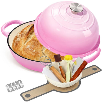 Sourdough Starter Kit With Dutch Oven,6QT Enameled Cast Iron 6QT, Pink