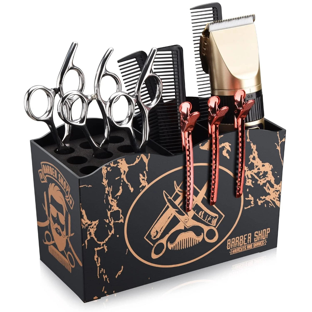Noverlife Barber Scissors Holder Box, Professional Beard Man Style - Black