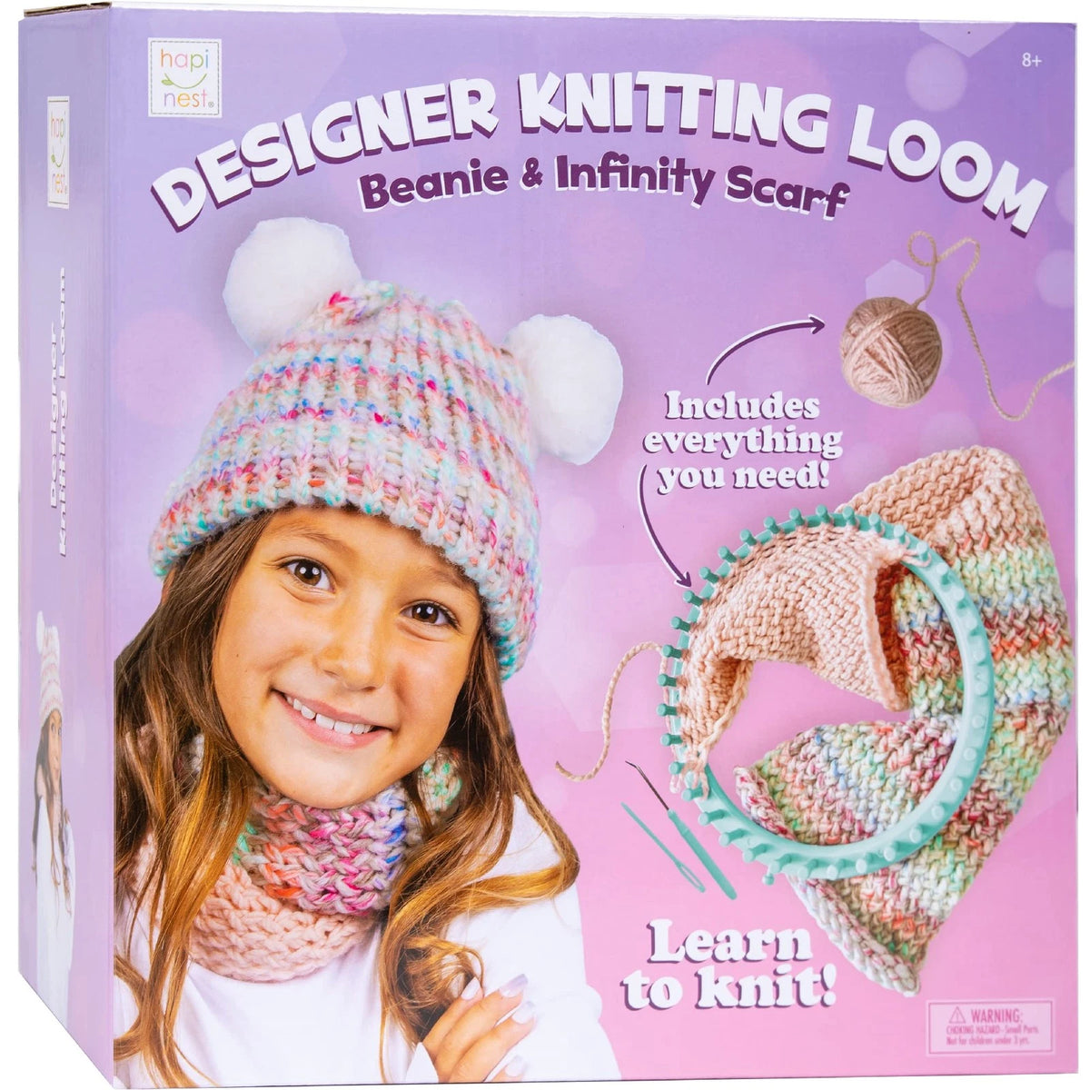 Hapinest Learn to Knit Hat and Scarf Knitting Loom Kit for Small, Multicolor