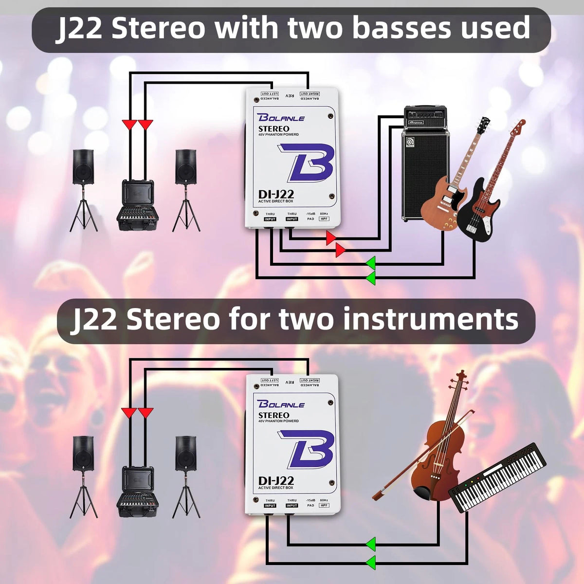 Bolanle J22 Professional Stereo DI Box/Splitter XLR 1/4 inch, Dual Channel...