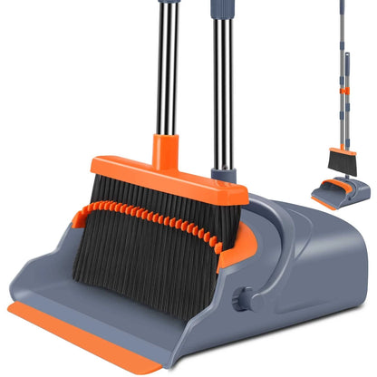 kelamayi Upgrade Broom and Dustpan Set, 50.39 inches, Gray&orange