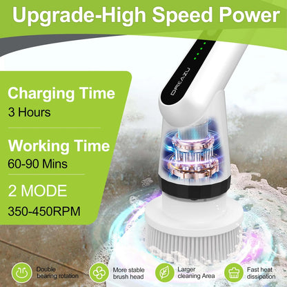 Dreazu Electric Spin Scrubber, Cordless Shower 48 inches, White&black