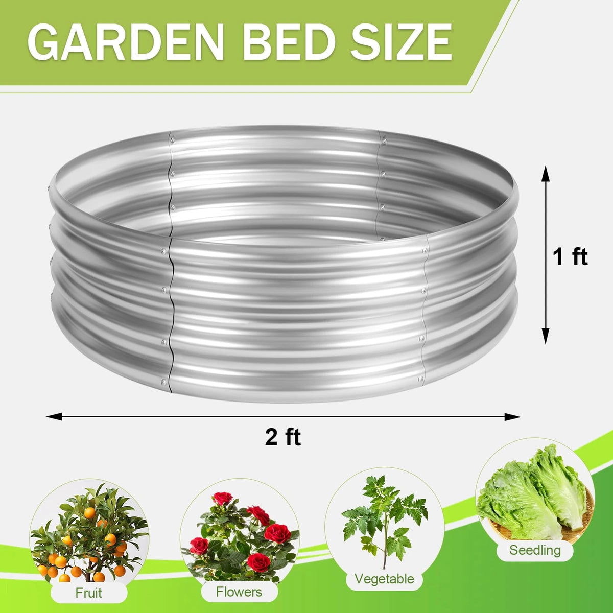 AHEONLAR 3Pack 2x2x1 ft Round Galvanized Raised Garden 2x2x1ft(3pack), Silver
