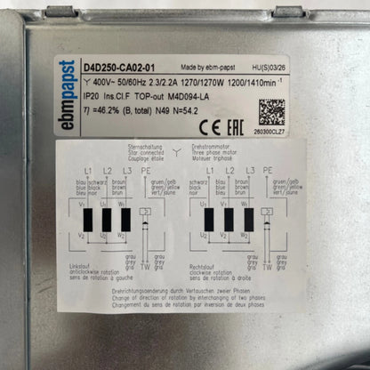 D4D250-CA02-01 for ebmpapst AC  for Air Handling Unit Centrifugal Blowe