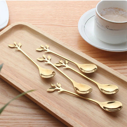 10Pcs Stainless Steel Spoon Branches Leaf Spoon For Kitchen Tableware Ornament;