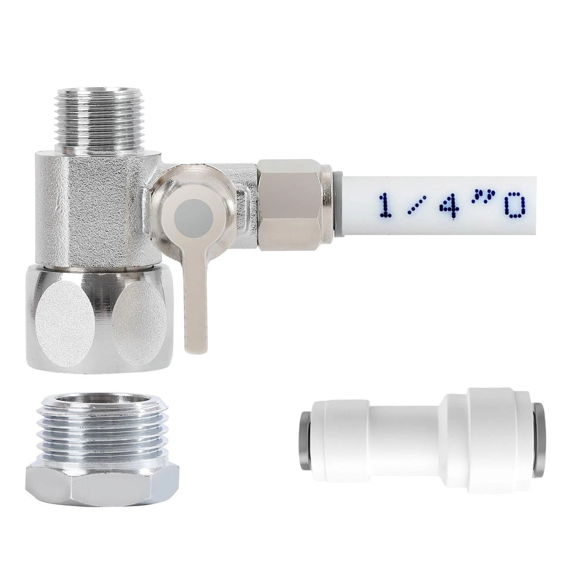 Feed Water Adapter Line Splitter,Brass Supply 3/8, White