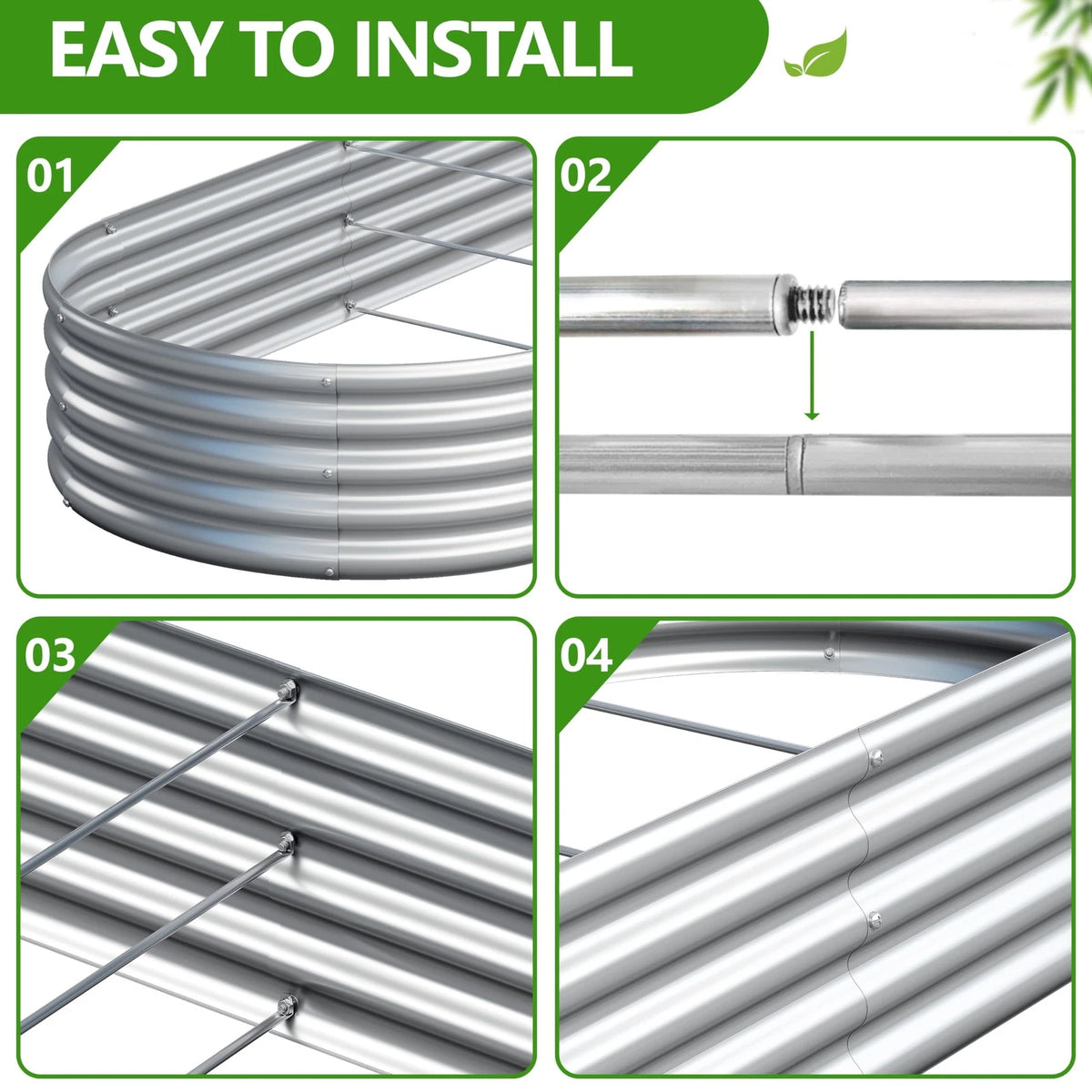 Easllre 2PCS 6x3x1ft Galvanized Metal Raised Garden Bed 6x3x1(2PCS), Silver