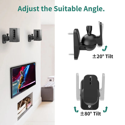 HomeMount Speaker Wall Mount Brackets - Surround & Adjustable, 2P-Black