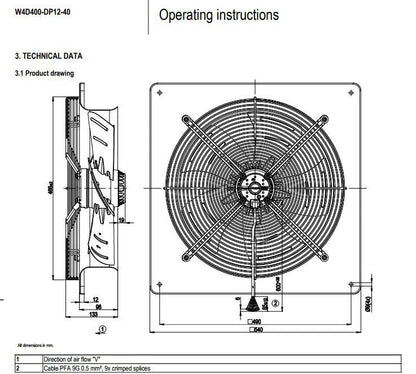 Ebmpapst Fan W4D400-DP12-40 AC 230V 175/225W Axial Cabinet Cooling Fan