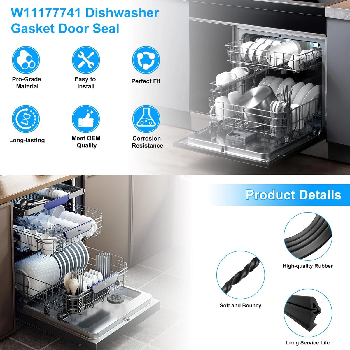 UPGRADED W11177741 Dishwasher Gasket Door Seal Compatible with Whirlpool...