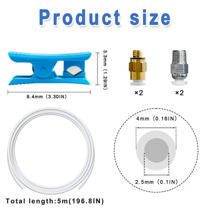 16.4ft(5M) PTFE Teflon Tube Kit,ID 2.5mm OD 4mm Bowden for 5M, White
