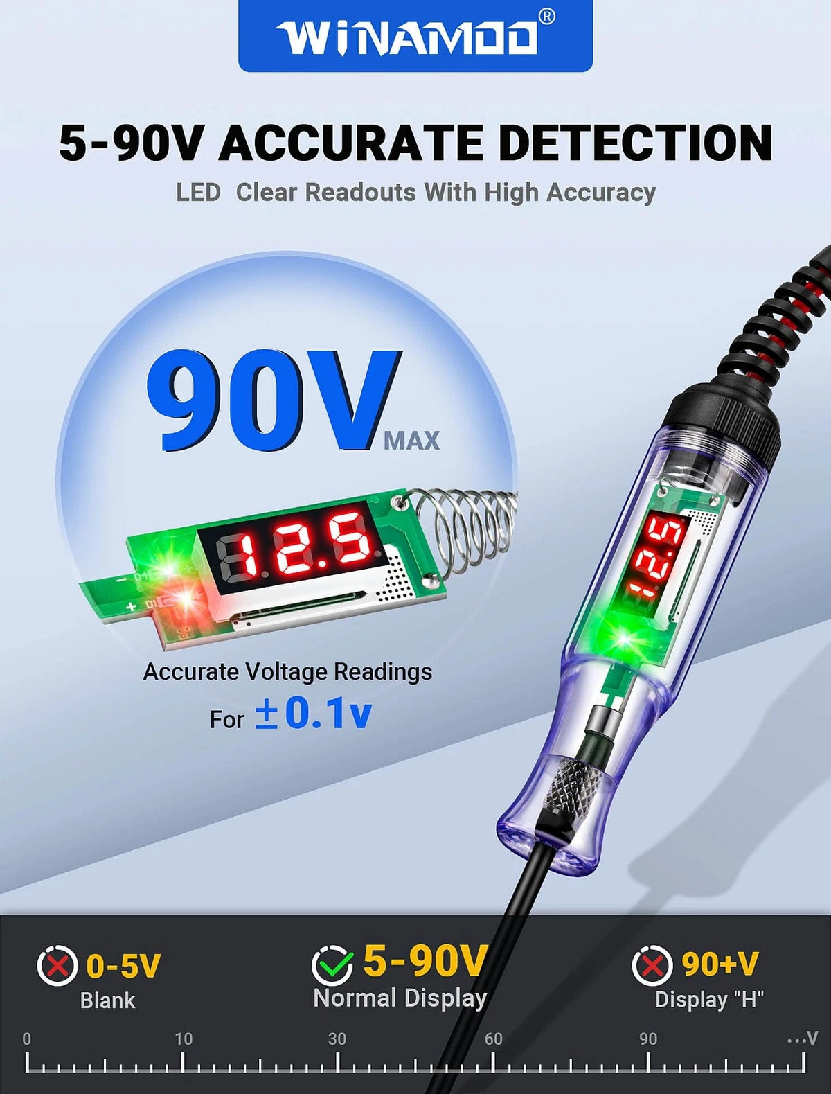 WINAMOO Test Light Automotive 5-90V Digital LED 45 cm x 45 x 141 cm, black