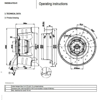 Ebmpapst R4D500-AT03-01 Centrifugal Fan 230/400V 50/60Hz ??500mm 3~ Cabinet Fan