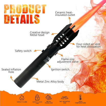 Camping Lighter, Torch Straight Flame Bright Fire Refillable Black
