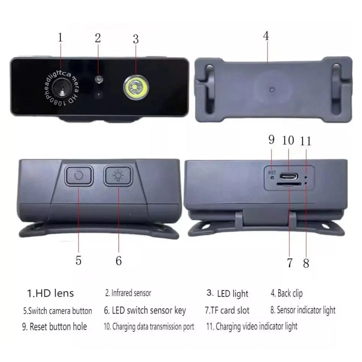 2 in 1 Head-mounted Sport Camera 1080P HD Camcorder Night Vision w/ LED Light