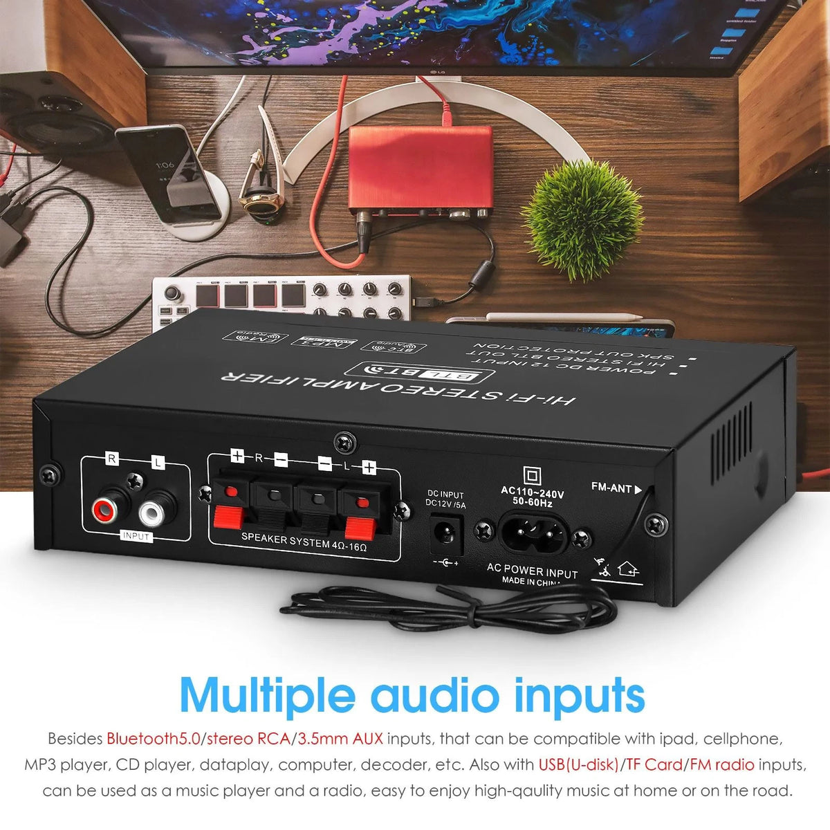 AK35 Bluetooth5.0 Power Amplifier Home/Car/Marine Stereo Audio Amp For Speaker