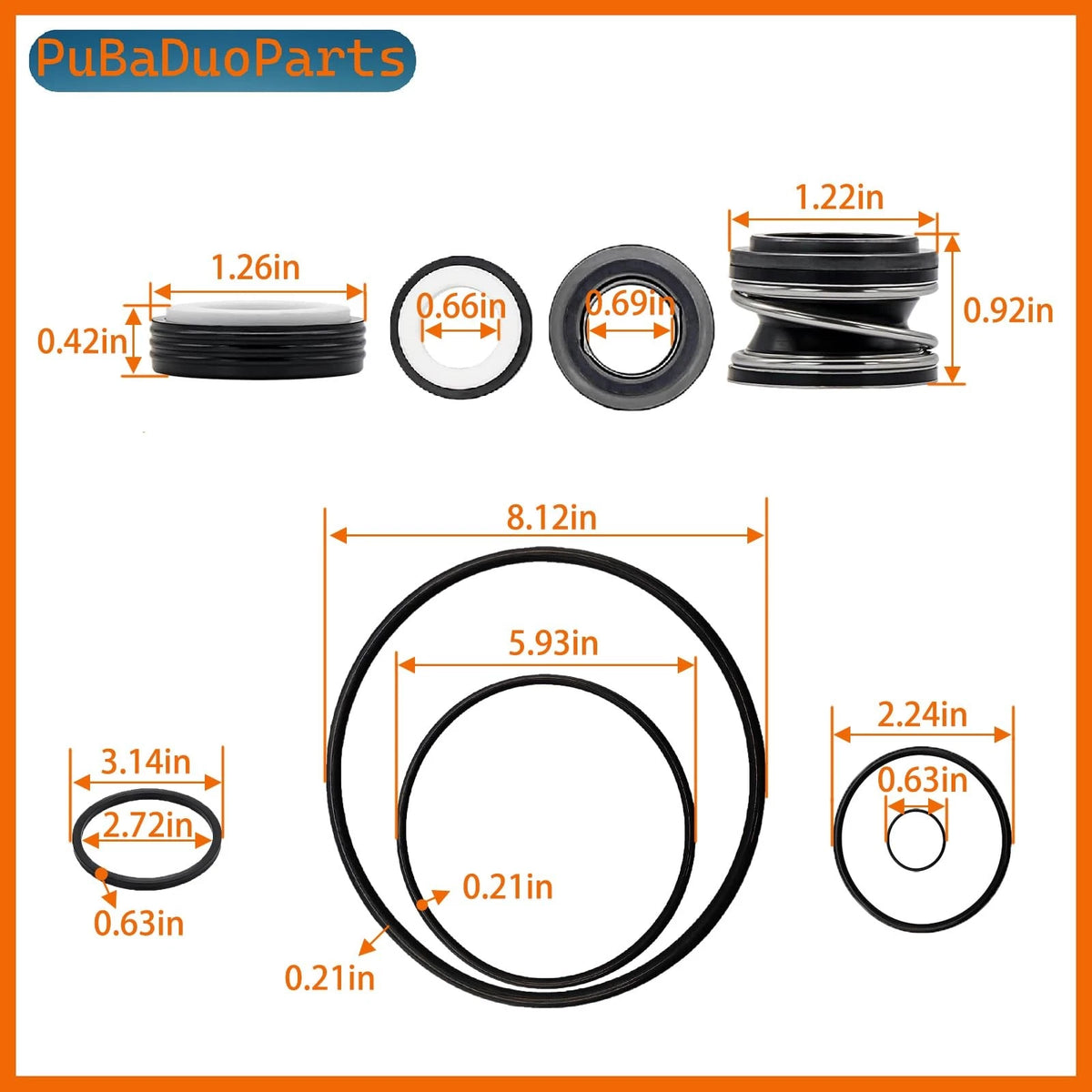 PuBaDuoParts Pool Pump Gasket Seal O-Ring Rebuild Repair Kit Fit for black