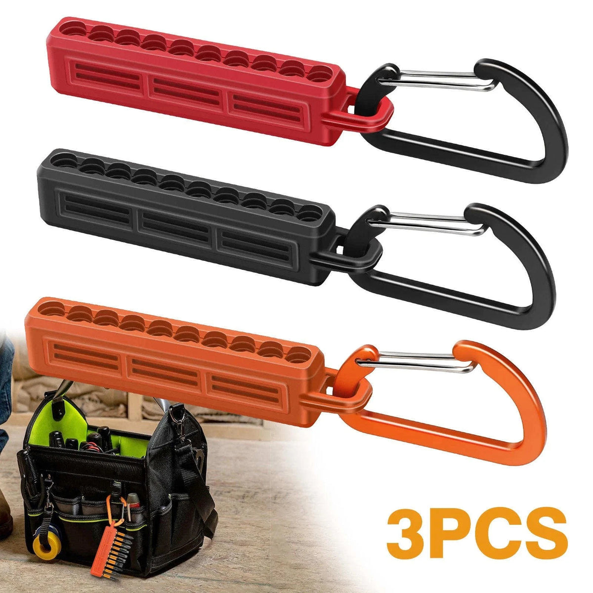 3x 1/4" Hex Bit Holder Storage Rail Power Drill Bit Organizer With Carabiner