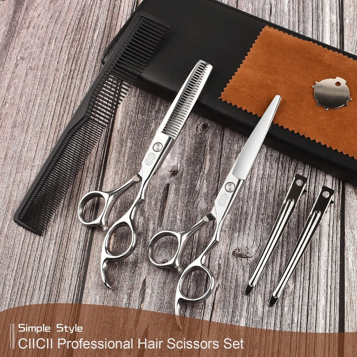 CIICII Hair Cutting Scissors 6.7 Inch Scissors, Silver Kit