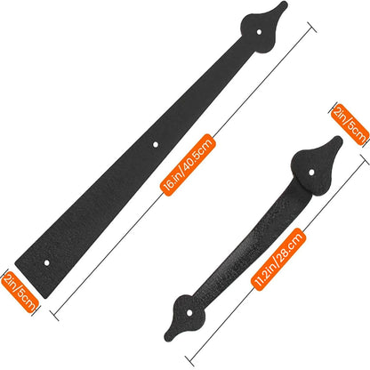 Homode Decorative Garage Door Hinges Handles, Faux 4 Hinges+2 Black