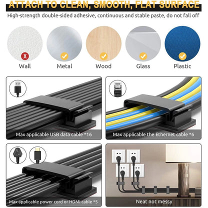 50Pcs Self Adhesive Cable Management 1.52’’ x 0.59’’ x 0.57’’, Black