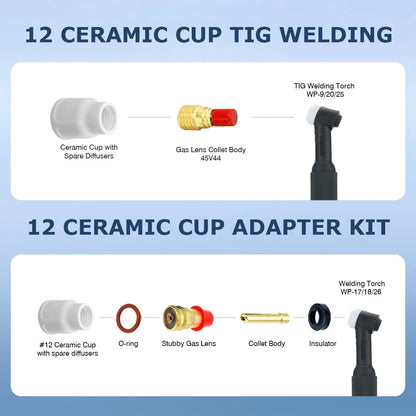 VCFDZCFD #12 Ceramic Cup White TIG Welding fit Torch WP 9/20/25 3pcs