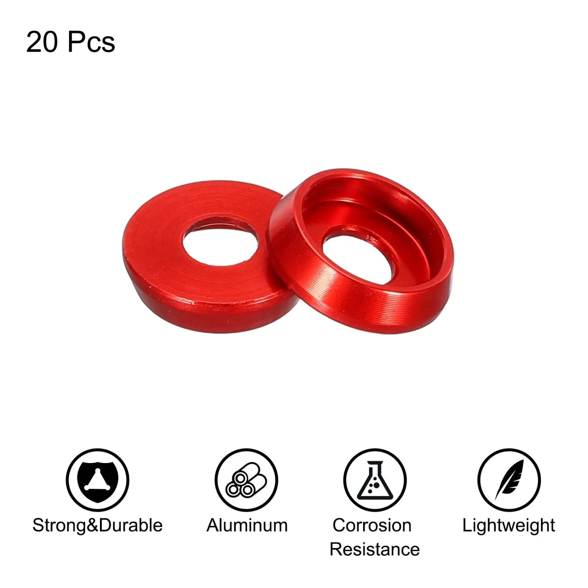 MECCANIXITY M3 Cone Cup Countersunk Washers,Hole Dia 3mm/0.12" M3, Red