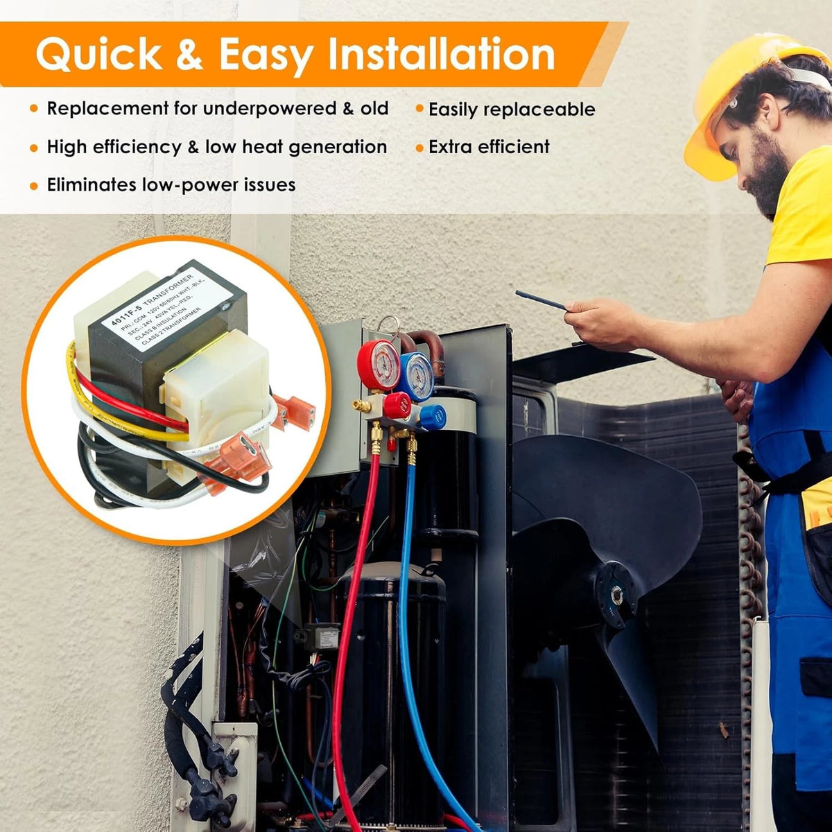 Replacement HVAC Transformer 120 to 24V 40VA #46-24124-06 for Rheem Furnace...