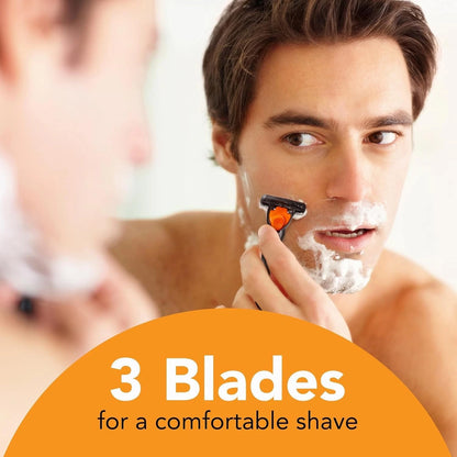 BIC Comfort 3 Men's Refillable 3 Blade 12 Count (Pack of 1), Black/Orange