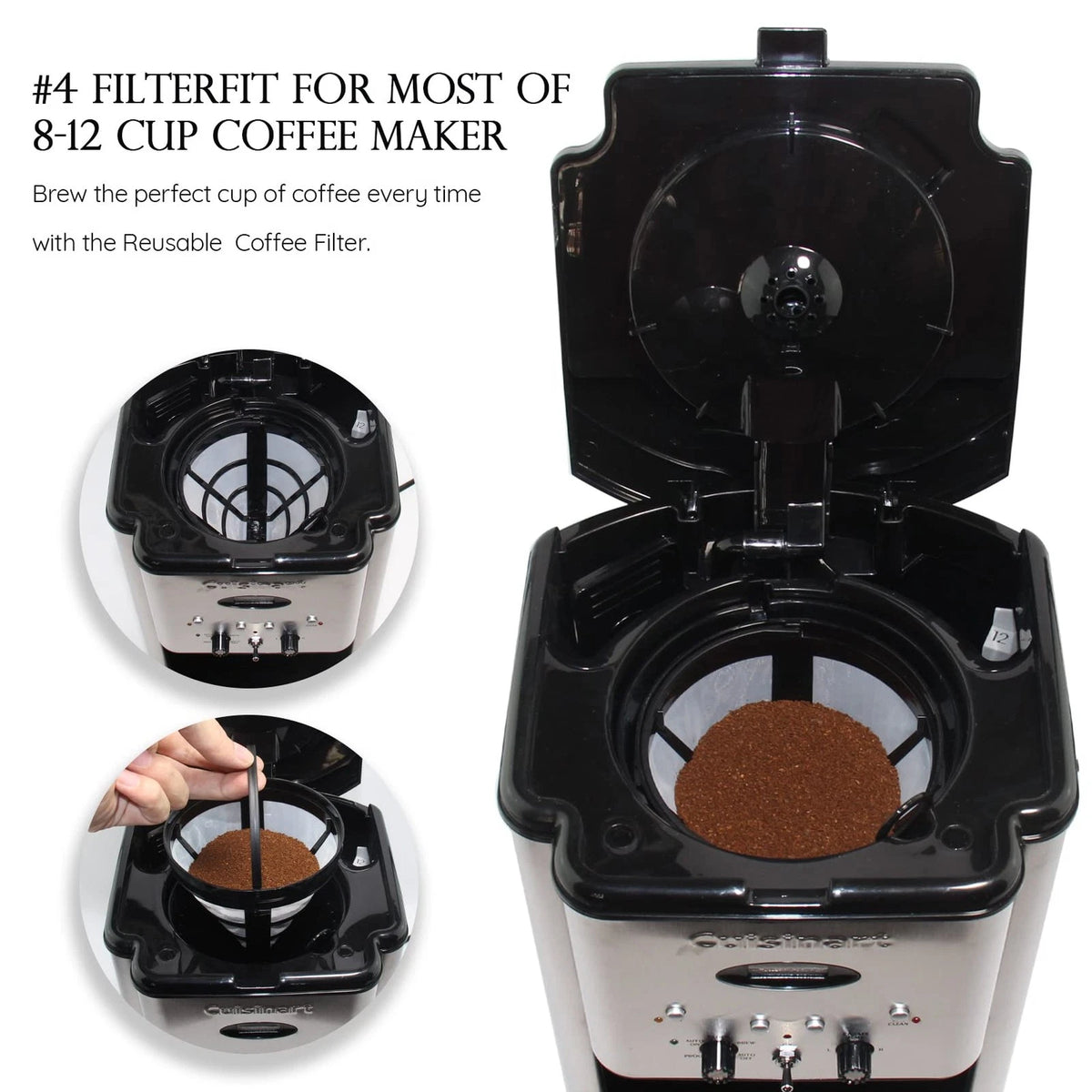 Cestlaive (4-Pack) No.4 Cone Reusable Replacement Coffee Maker #4, Black