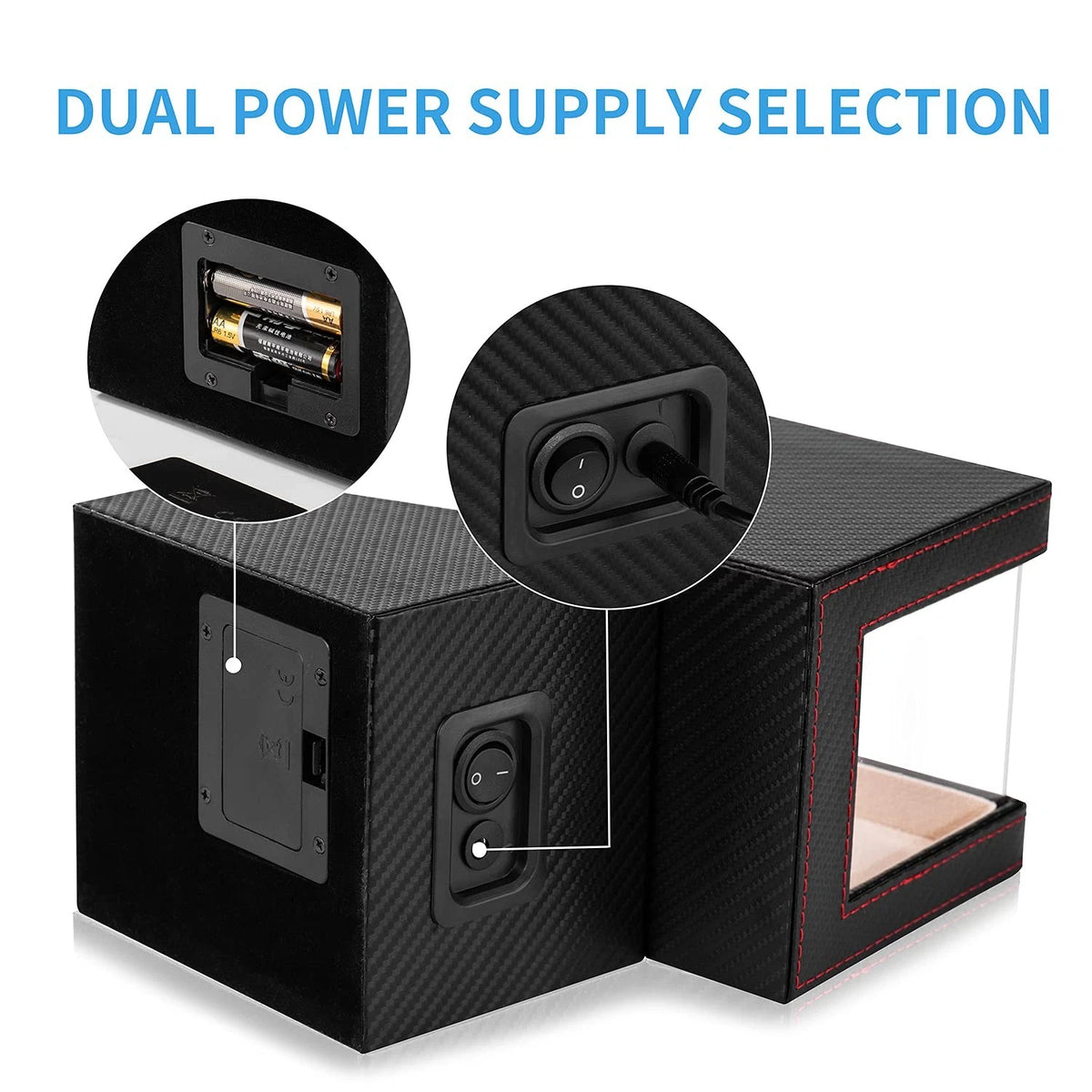 Efaithtek Automatic Single Watch Winder in Black Carbon Fiber Leather