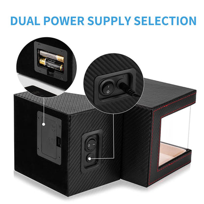 Efaithtek Automatic Single Watch Winder in Black Carbon Fiber Leather
