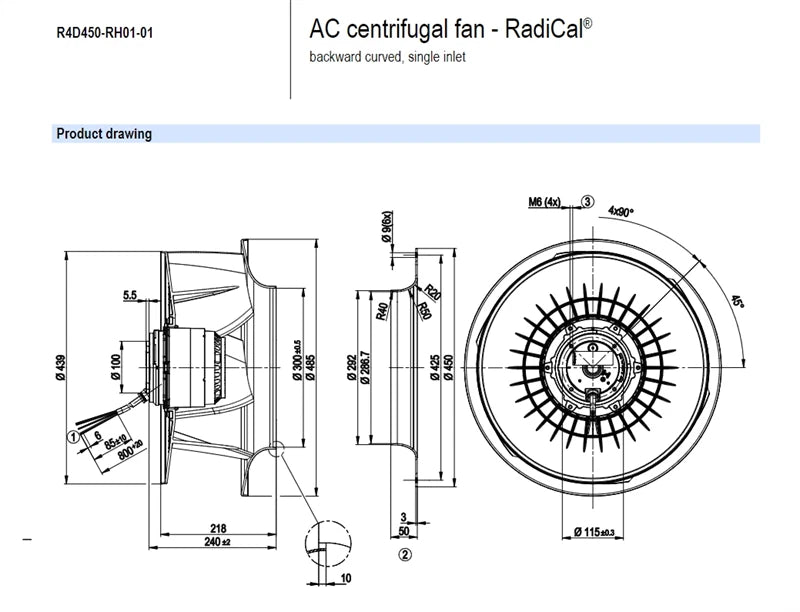 Ebmpapst R4D450-RH01-01 AC Centrifugal Fan 230V 2.51/1.45A 710W Cooling Fan