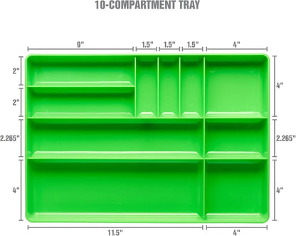 OEMTOOLS 22213 Tool Box Organizer Tray – 10-Compartment Green Tray,