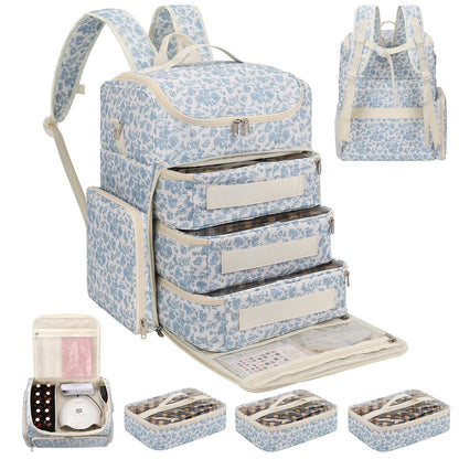 Extra Large Nail Polish Organizer Backpack, Holds 124+ 124 Slots, Floral Blue
